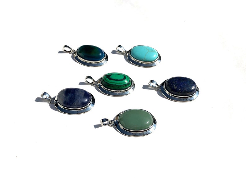 Lapis silver plated pendant Turquoise Oval pendant Necklace Malachte SodaliteAgate Aventurine Pendant NecklaceGemstone silver pendant