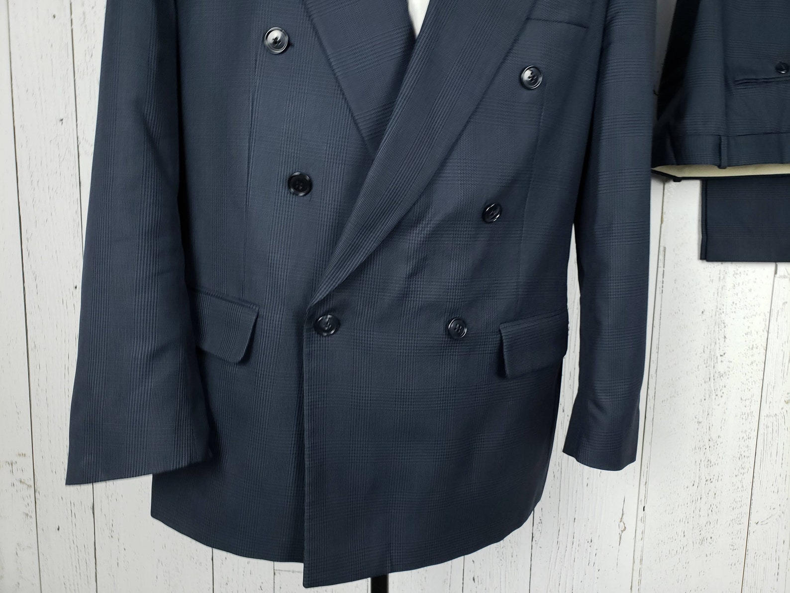 Vintage 80s Double Breasted Savile Row Suit Navy Glen Plaid - Etsy