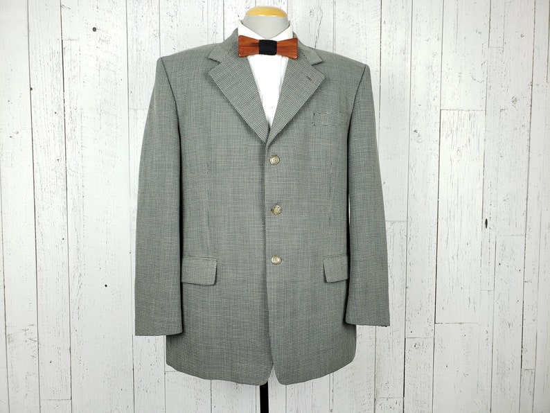 Vintage 90s Nailshead 3 Button Blazer Men/'s 46L Taupe /& Black Sports Coat 46 Long Tall Stars Jacket Wool Blend Retro Wear Wedding Prom