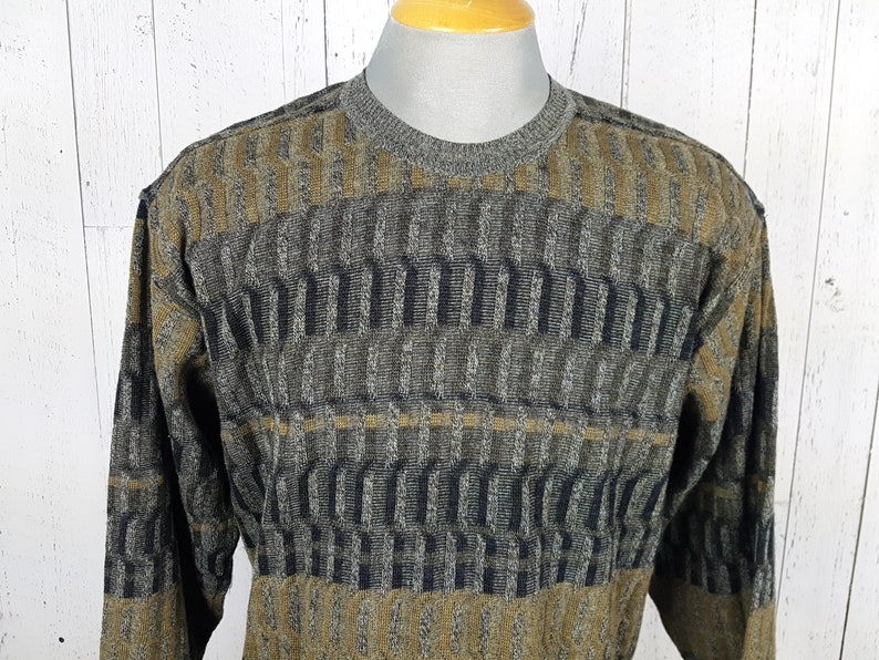 Vintage 90s 100/% Wool Sweater Men/'s Extra Large XL Abstract Geometric Olive Pullover Grandpa Boyfriend Winter Shirt Unisex Statement Top