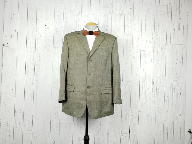 Vintage 90s Nailshead Silk Wool Blend Blazer Men/'s 44R Taupe /& Black Sports Coat 44 Regular Oscar de la Renta Jacket Wool Retro Menswear