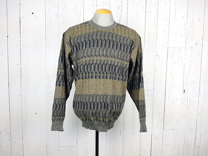 Vintage 90s 100/% Wool Sweater Men/'s Extra Large XL Abstract Geometric Olive Pullover Grandpa Boyfriend Winter Shirt Unisex Statement Top