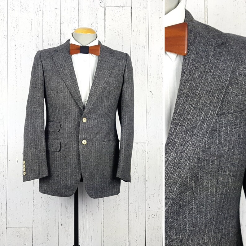 Vintage 70s Charcoal Pinstripe Blazer Men/'s 38R Flannel Wool Sports Coat 38 Regular Classic Jacket Retro Menswear Unique Wedding Prom Wear