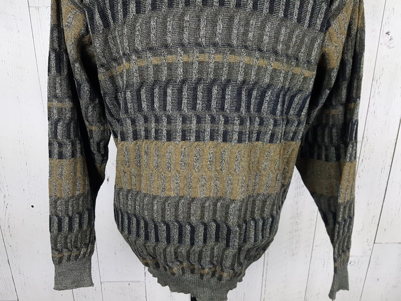 Vintage 90s 100/% Wool Sweater Men/'s Extra Large XL Abstract Geometric Olive Pullover Grandpa Boyfriend Winter Shirt Unisex Statement Top