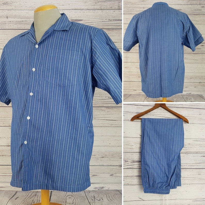 Vintage 90s Fumei Fashion Men/'s Pajama Set Top /& Pants Lightweight Blue with Stripes Cotton Blend PJ Nighttime Sleepwear Pj/'s Canada
