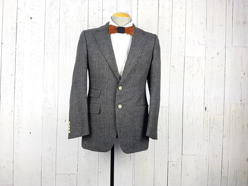 Vintage 70s Charcoal Pinstripe Blazer Men/'s 38R Flannel Wool Sports Coat 38 Regular Classic Jacket Retro Menswear Unique Wedding Prom Wear