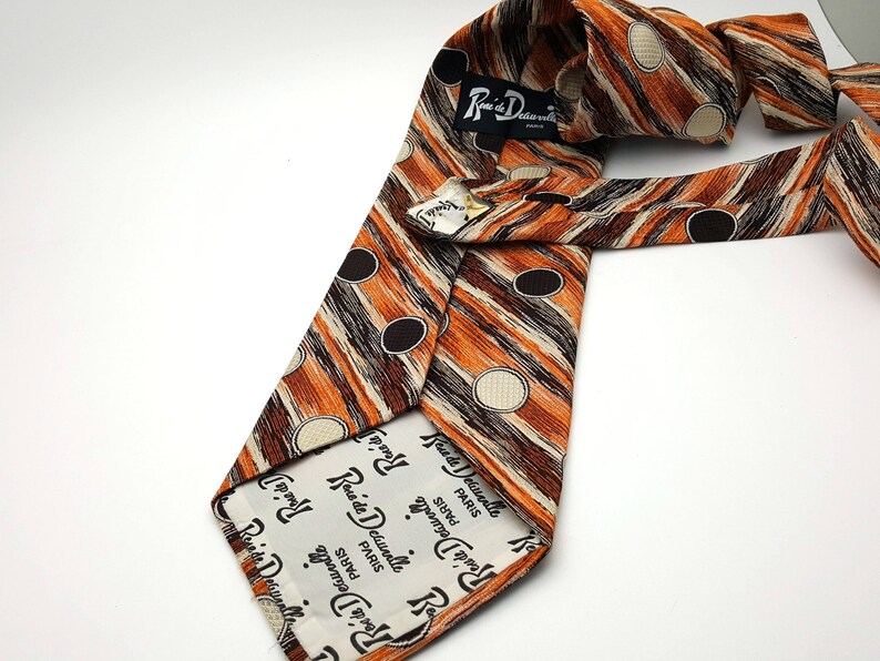 Vintage Rene de Deauville Paris 50s 60s Ultra Wide Necktie Men/'s 4.75 Fall Autumn Colors Circle Geometric Thick Woven Polyester Tie