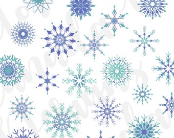 Set van blauwe en blauwgroen sneeuwvlokken vectorafbeelding
