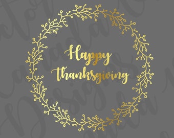 Happy Thanksgiving Printable Gold Wreath