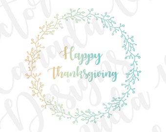 Happy Thanksgiving Printable Peach Blue Wreath