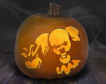 Griezelige Clown Pumpkin Carving Stencil afdrukbare