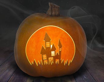 Spookhuis Pumpkin Carving Stencil afdrukbare