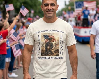 America's 250th Anniversary T-Shirt - 1776-2026 Patriotic Shirt - Revolutionary Soldier & Betsy Ross Flag