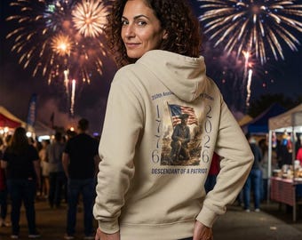 America's 250th Anniversary Hoodie - 1776-2026 Patriotic Sweatshirt - Revolutionary Soldier & Betsy Ross Flag