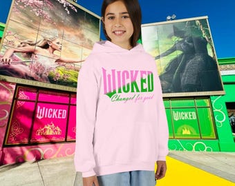 Kids Wicked Hoodie Changed for Good, Sweatshirt Sizes S to XL, 3 Colors: Pink, Green and Black