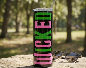 Wicked Movie Stainless Steel Tumbler, Pink and Green, 20oz