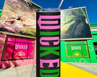 Wicked Movie Stainless Steel Tumbler, Pink and Green, 20oz