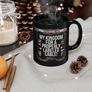 Labeled Cable Black Mug – Funny IT Gift for Tech Lovers
