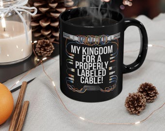 Labeled Cable Black Mug – Funny IT Gift for Tech Lovers