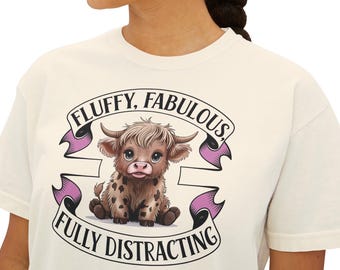 Highland Cow Comfort Colors T-Shirt: Fluffy Distracting Boxy Tee