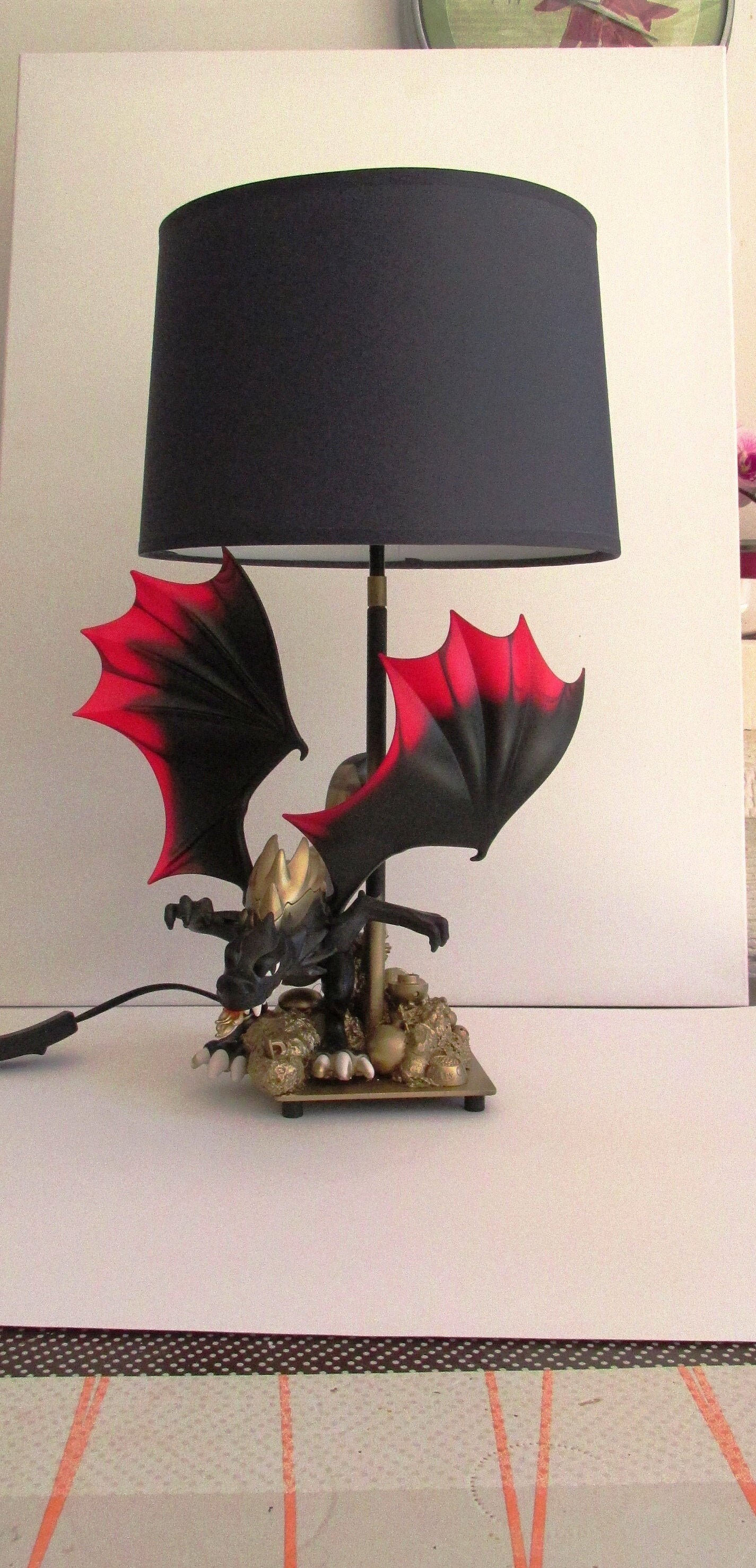 black dragon lamp unique piece red gold golden