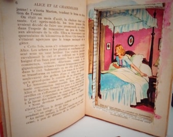 Vintage book box secret book pink and green library 70s Alice detective