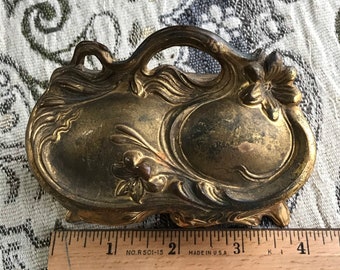 洋書（ヴィンテージ）：Antiques and Jewelry Designs Vintage Gold Toned Jewelry Box With Art Nouvea Style