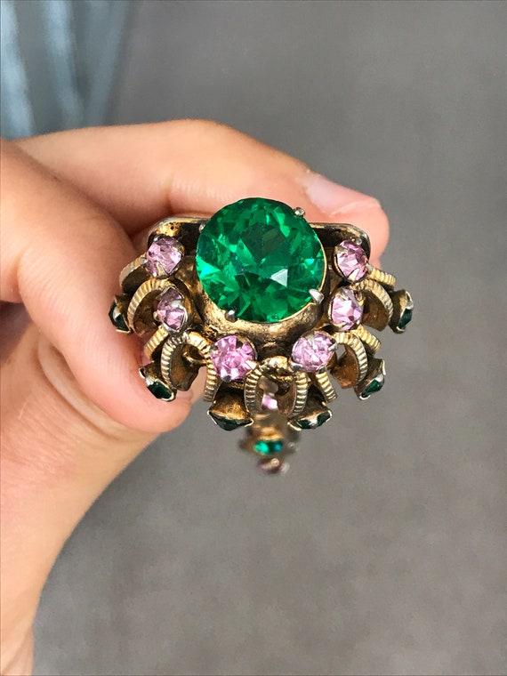 Vintage Crown with Long Base Brooch with Emerald … - image 8