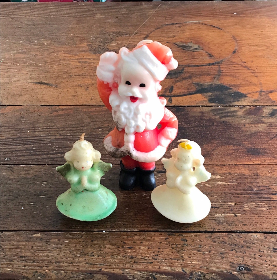 Set of Three Vintage Gurley Christmas Candles, Large Santa and Two