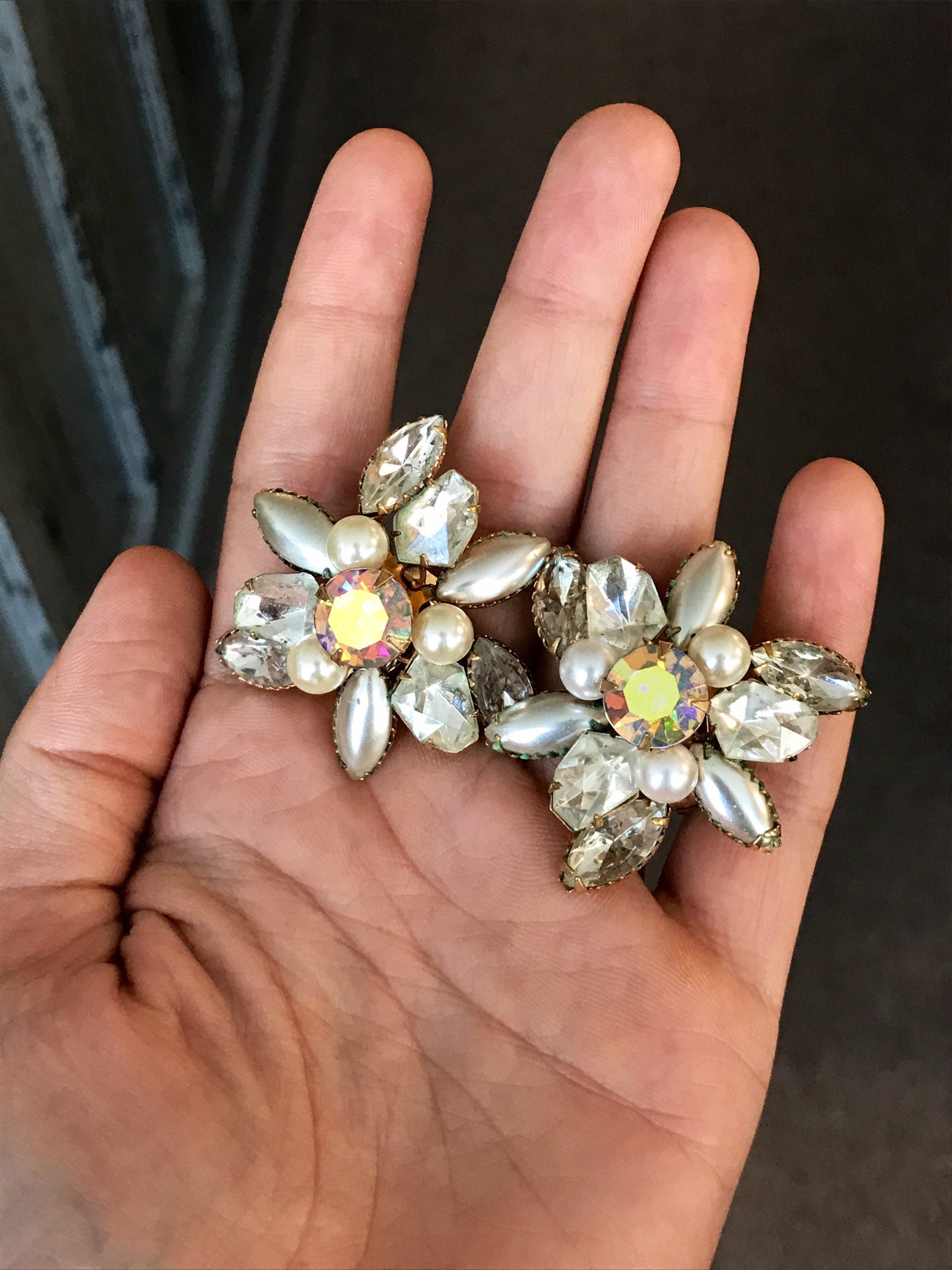 Vintage Judy Lee Floral Clip on Earrings With Layered Faux