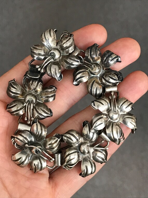 Vintage Taxco .980 Lily Flower Brooch and Bracele… - image 3