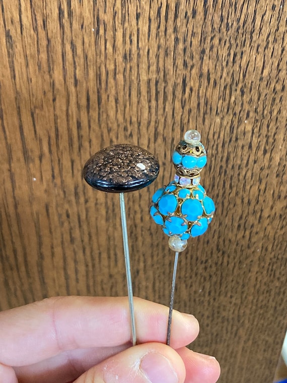 Pair of Unique Old Fashioned Hat Pins with Decorat