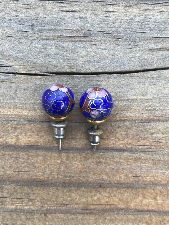 Pair of Enamel Cloisonné Ball Stud Earrings, Larg… - image 3