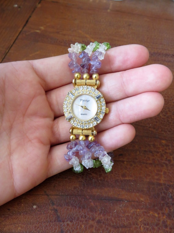 vintage quartz watch 水晶時計 Vintage Prestige Ladies Quartz Watch With Green, Purple, and