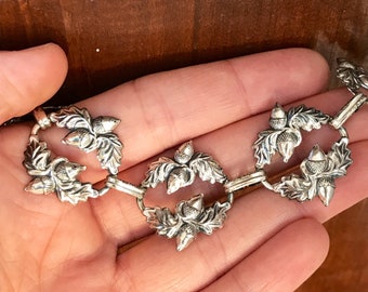 Vintage Danecraft Sterling Bracelet with Detailed Acorn and Oak leaf Charms, Unique and Very Lightweight #2109