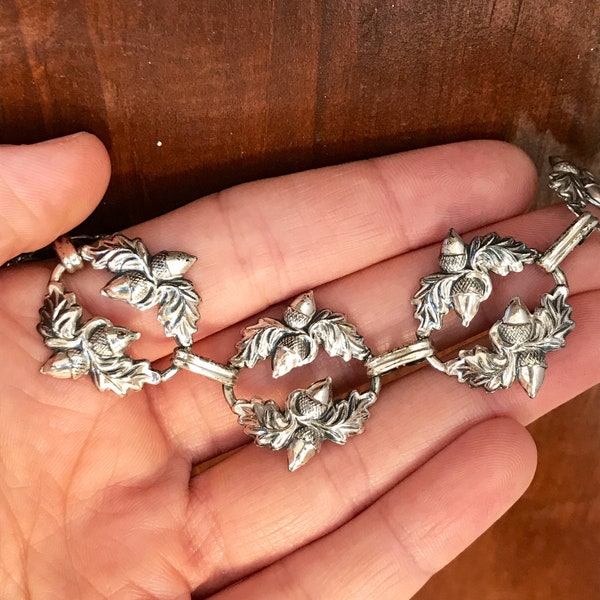 Vintage Danecraft Sterling Bracelet with Detailed Acorn and Oak leaf Charms, Unique and Very Lightweight #2109