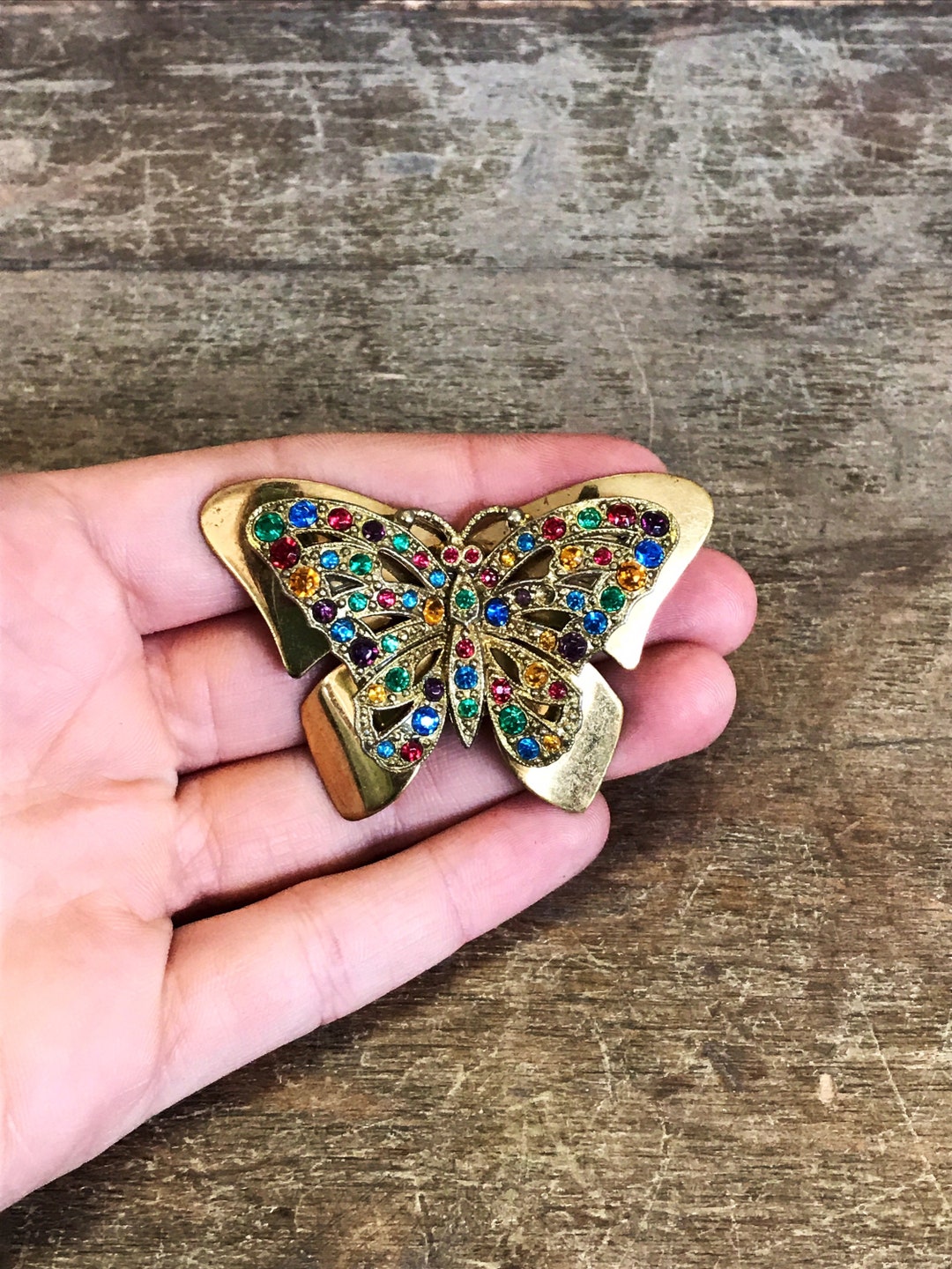 Vintage Art Deco Butterfly Brooch With Shiny Gold Toned Wings and ...
