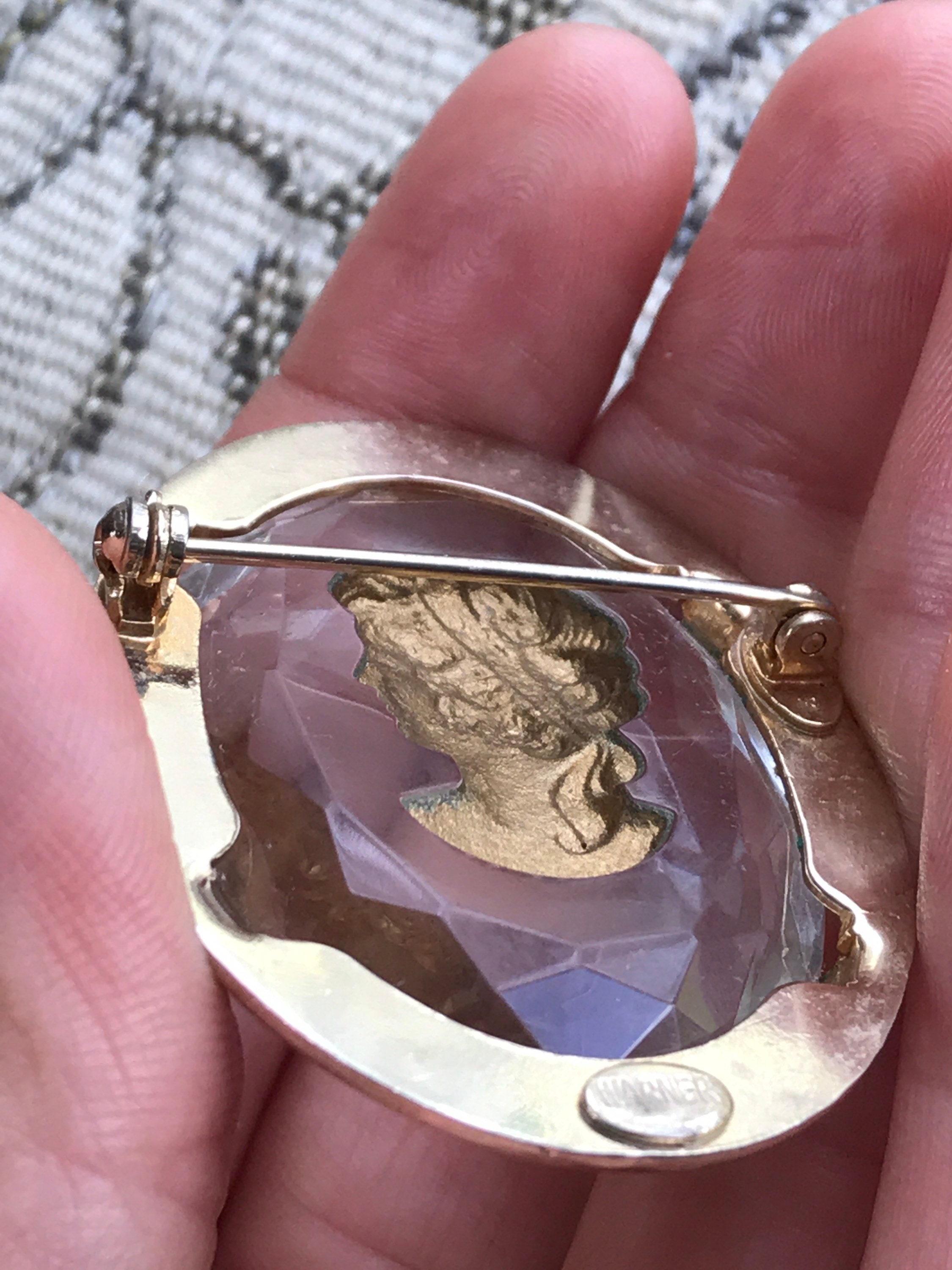 Vintage Warner Costume Jewelry Cameo Brooch with Thick Glass Etsy