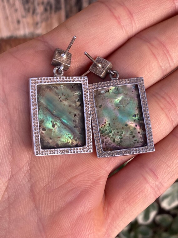 Vintage Rectangular Abalone Dangling Earrings wit… - image 6