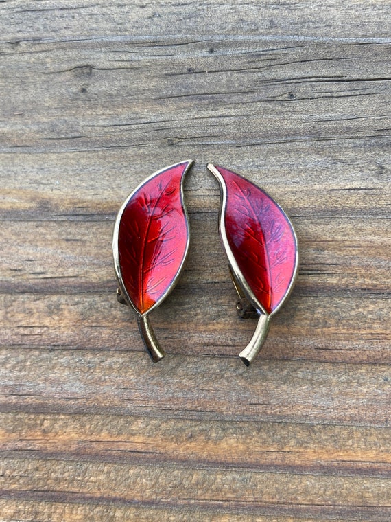 Vintage David Andersen Red Enamel Fall Leaf Clip … - image 1