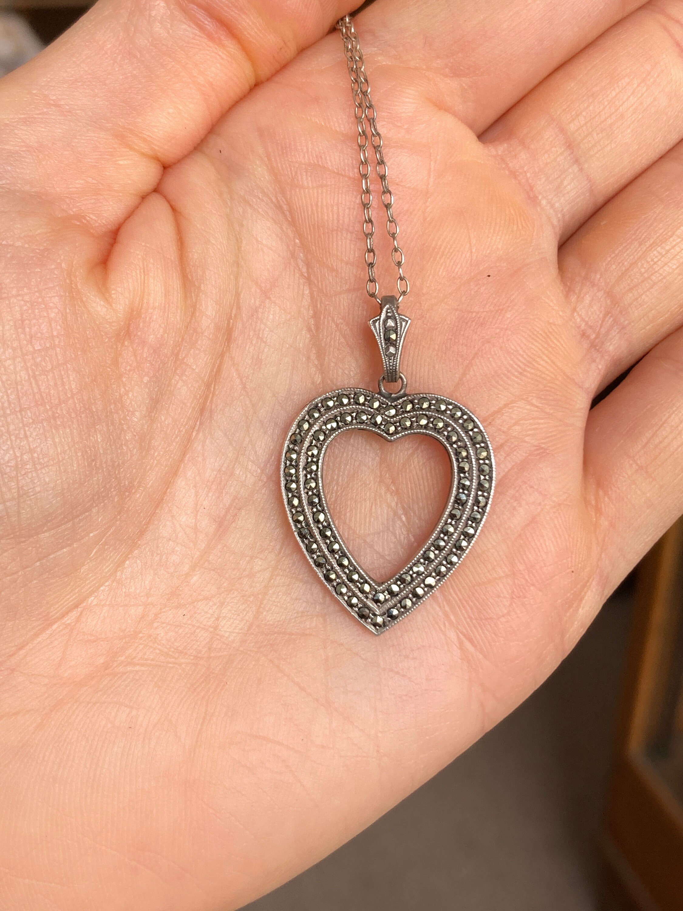 Vintage B-K Sterling Heart Necklace With Open Center and
