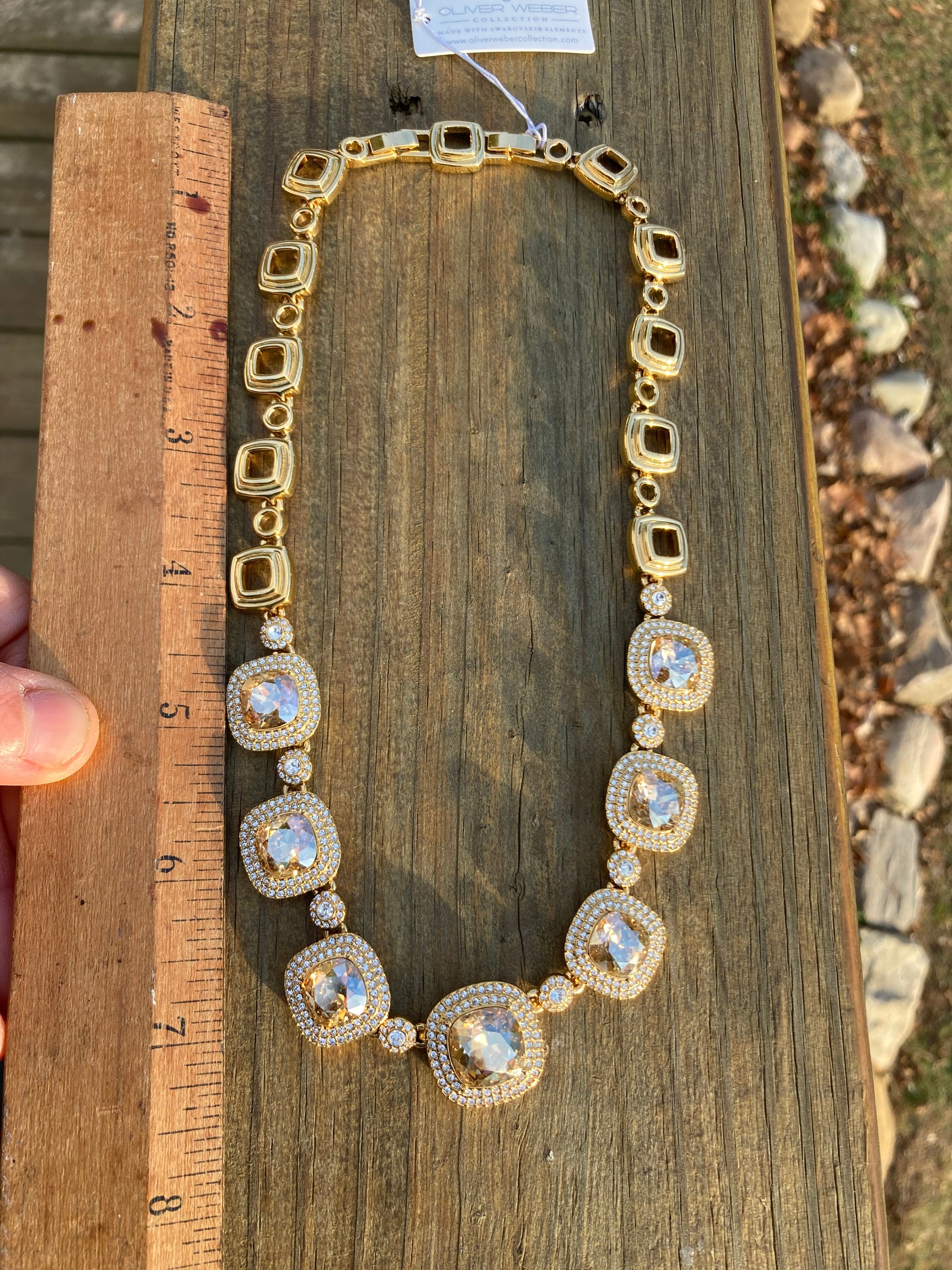 Oliver Weber Necklace in Original Box with Rounded Square Pieces 