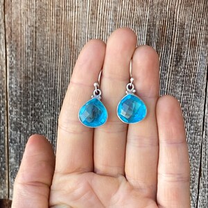 Vintage Dangling Sterling Teardrop Earrings with Sparkling Faceted Sky Blue Centers #4369