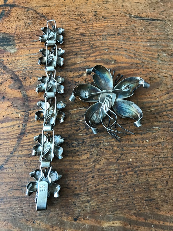 Vintage Taxco .980 Lily Flower Brooch and Bracele… - image 6