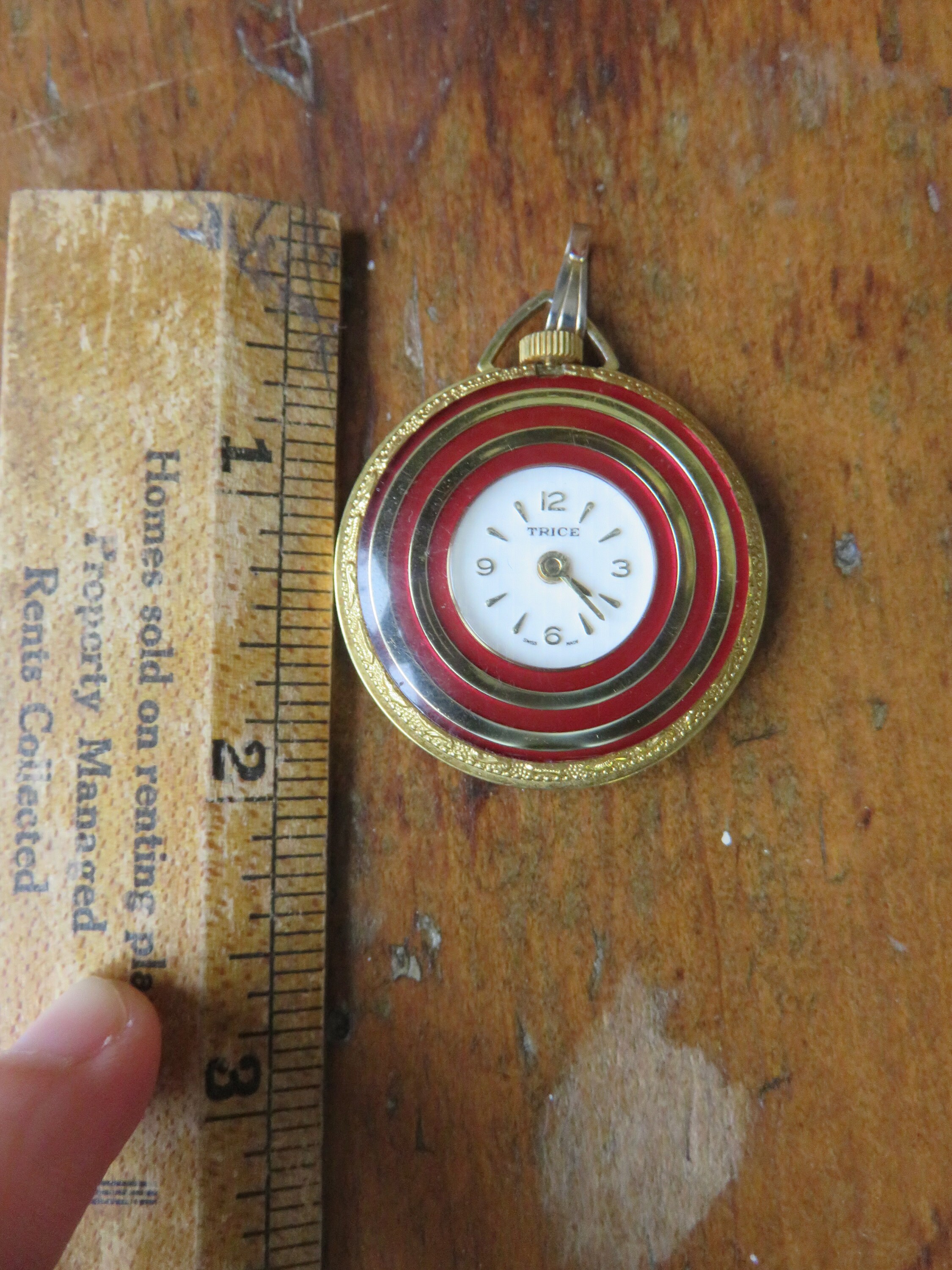 Vintage Working Round Trice Watch Pedant with Dark Red and Etsy