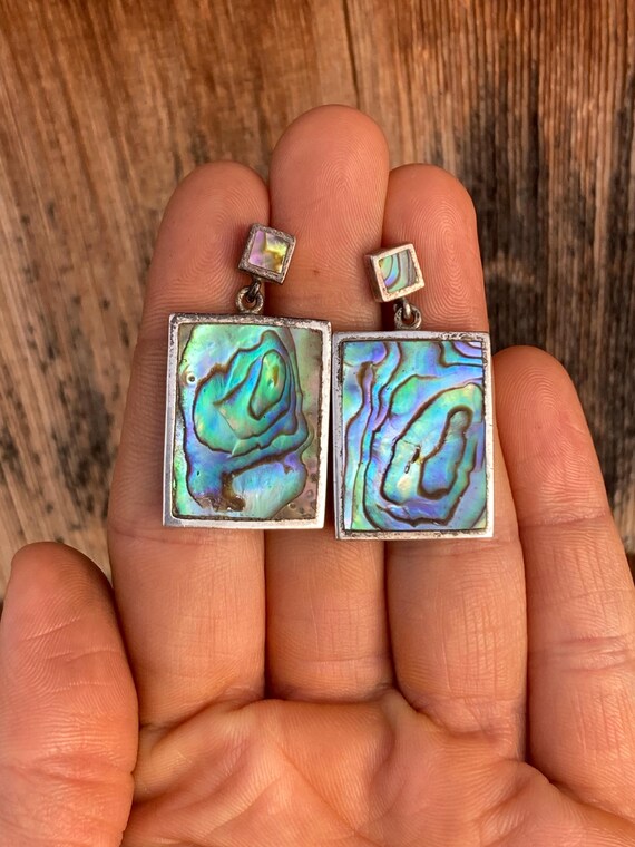 Vintage Rectangular Abalone Dangling Earrings wit… - image 2