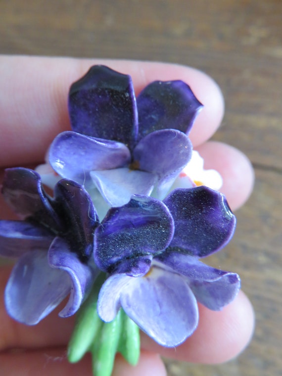 Vintage Set of 3 Flower Brooches, One Enamel Flow… - image 9