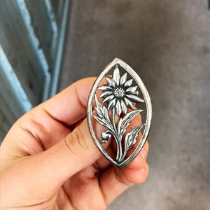 Vintage Sterling Flower Brooch with See Through Design, Embossed Details and Thin Metal #3049