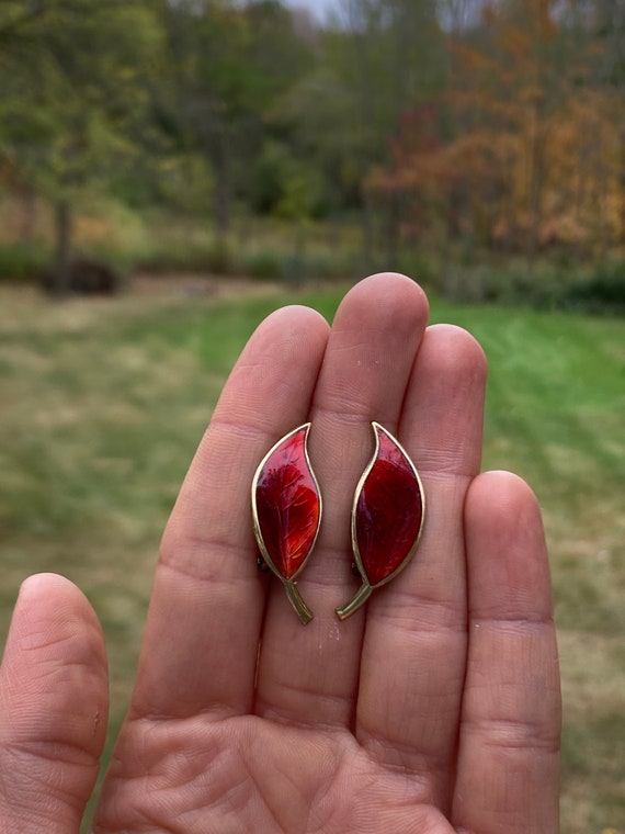 Vintage David Andersen Red Enamel Fall Leaf Clip … - image 4