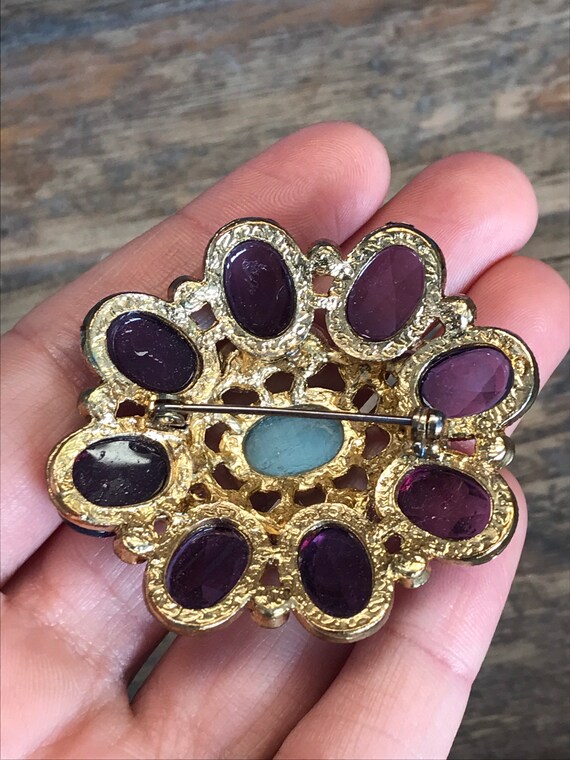 Vintage Costume Jewelry Brooch with Layered Rhine… - image 5